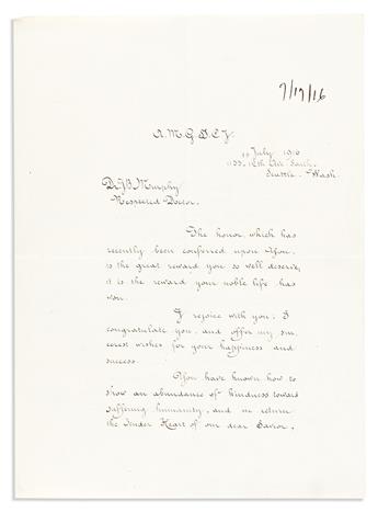 Cabrini, Frances Xavier (1850-1917) Letter Signed, Mother Frances X. Cabrini, to physician John Benjamin Murphy.